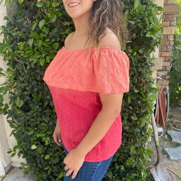 ReDyed Off The ShoulderTop With Orange to Red Ombre - Picture 2 of 4